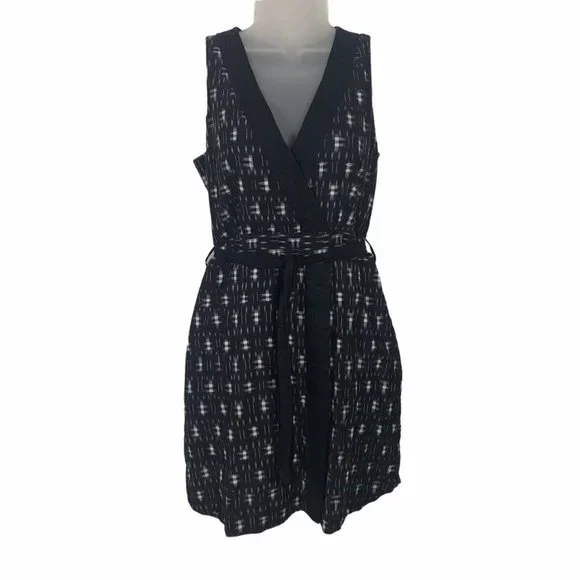 J. Crew Factory | Dresses | J Crew Ikat Wrap Dress Size Sleeveless Blue  White Cotton Linen Pockets Belt | Poshmark
